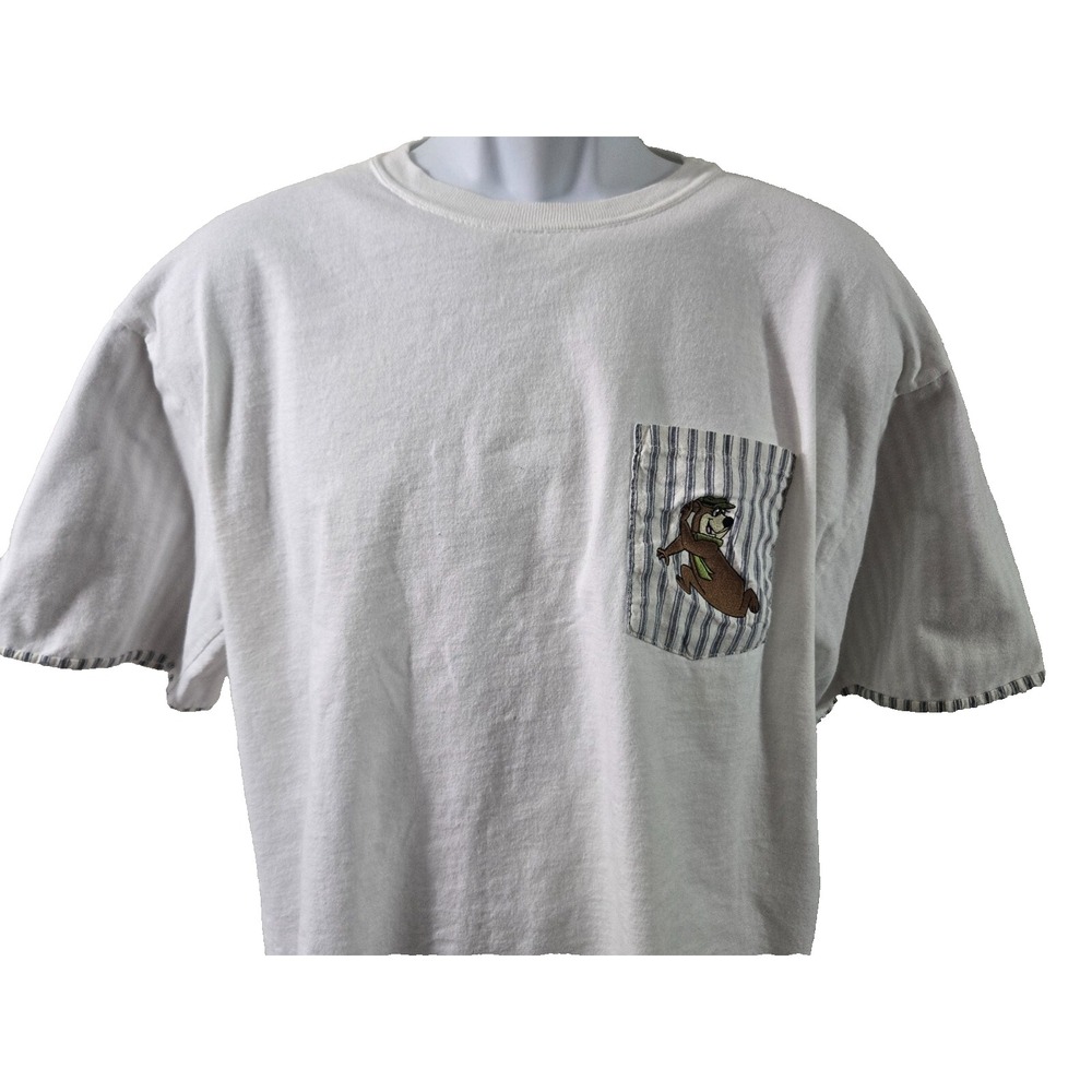 Marlin Tease Yogi Bear Tee Shirt‎ White Size L Vintage 1992 Turn Up Sleeves